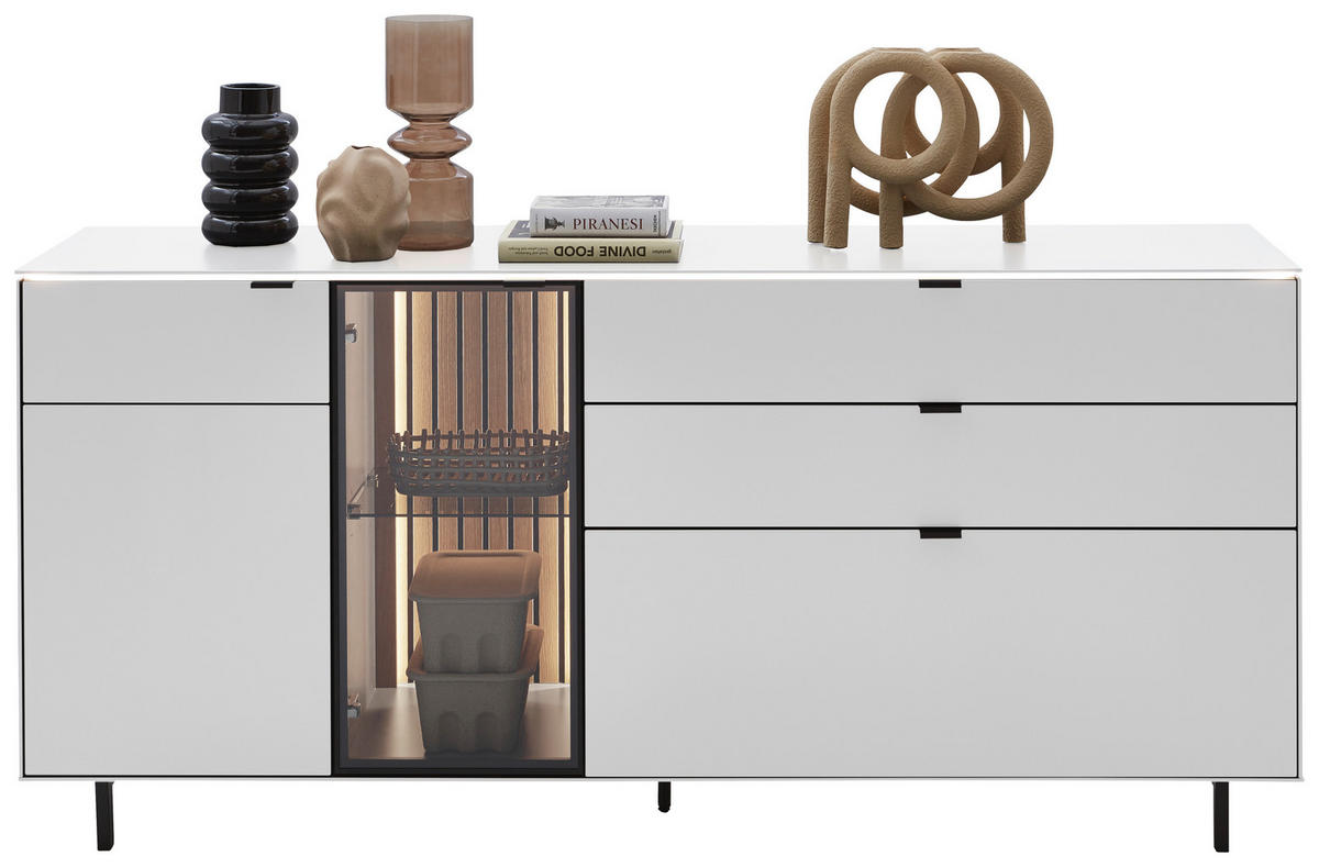 SIDEBOARD Weiss, Eichefarben  186,2/86,1/46 cm  - Weiss/Eichefarben, Design, Glas/Holz (186,2/86,1/46cm) - Dieter Knoll