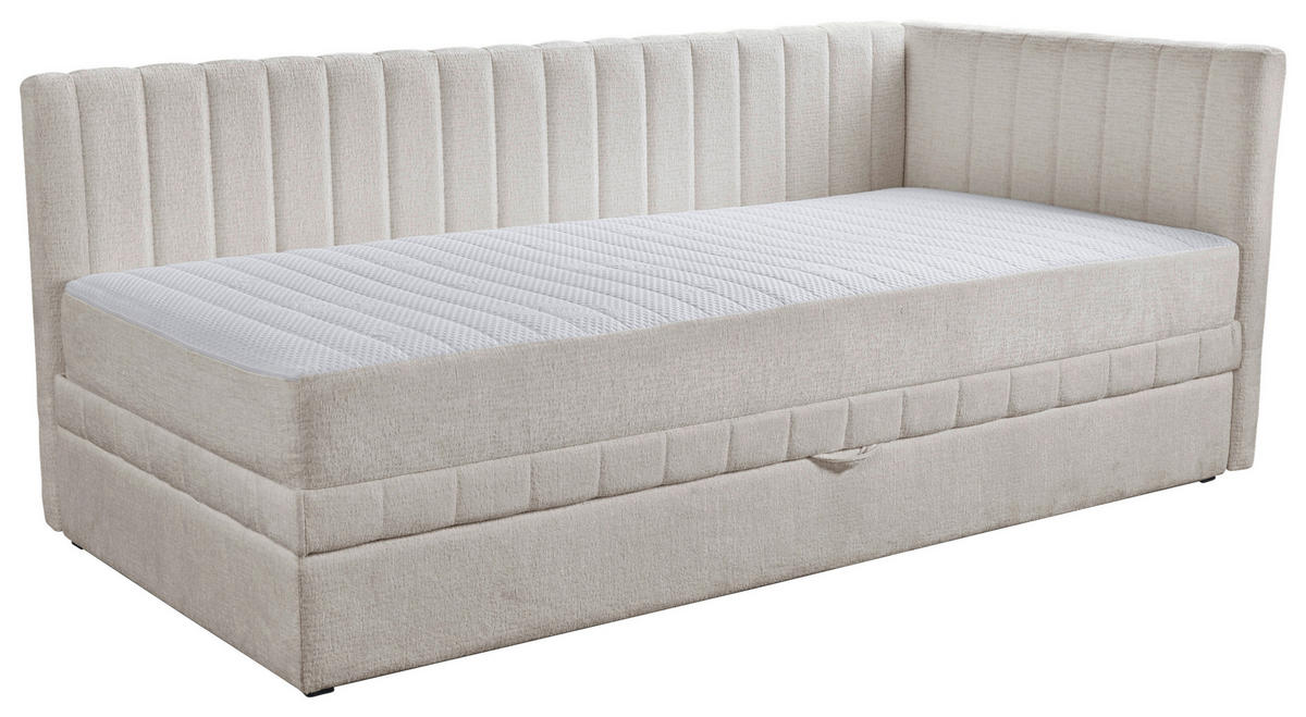 SCHLAFSOFA ROMA in Chenille, Jacquard Beige  - Beige/Schwarz, Design, Kunststoff/Textil (212/83/99cm) - MID.YOU