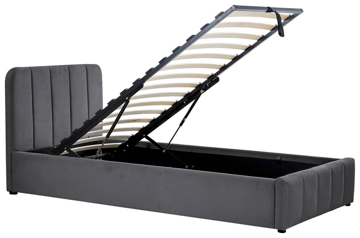 POLSTERBETT 90/200 cm, inkl. gepolstertes Kopfteil, Lattenrost, Bettkasten,  in Grau  - Schwarz/Naturfarben, Design, Holz/Kunststoff (90/200cm) - Boxxx