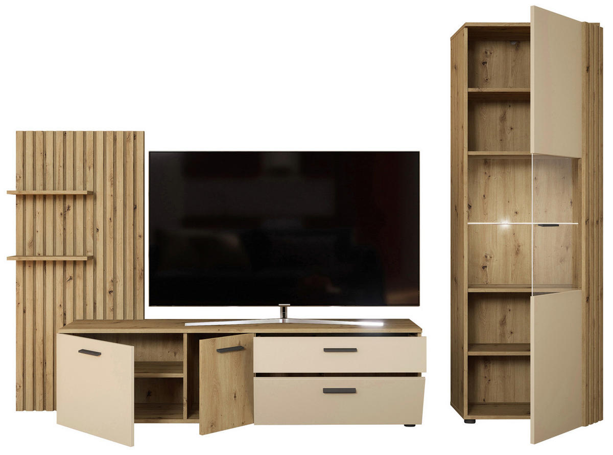 NAPPALI ÖSSZEÁLLÍTÁS krémszínű, Artisan tölgy  - krémszínű/fekete, Modern, műanyag/faalapú anyag (280/180/38cm)