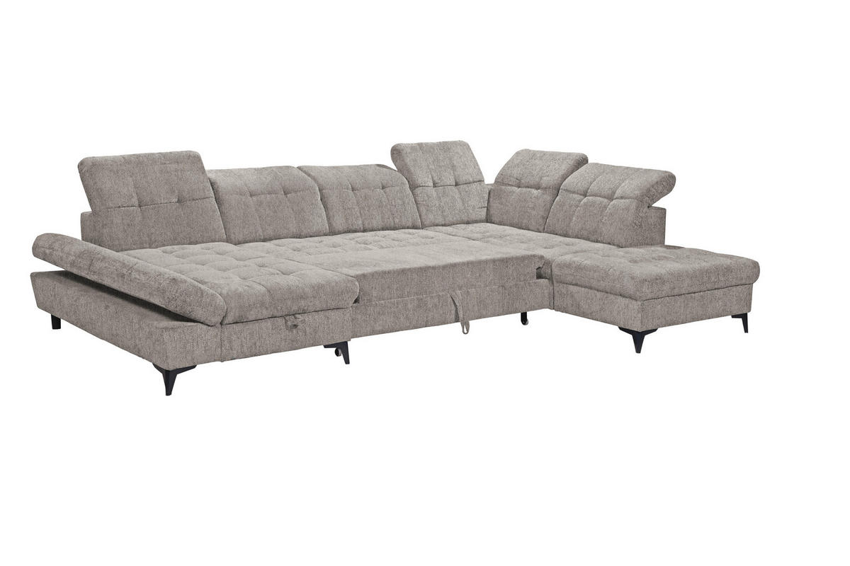 WOHNLANDSCHAFT MERCY Taupe Mikrovelours  - Taupe/Schwarz, MODERN, Kunststoff/Textil (169/348/245cm) - MID.YOU