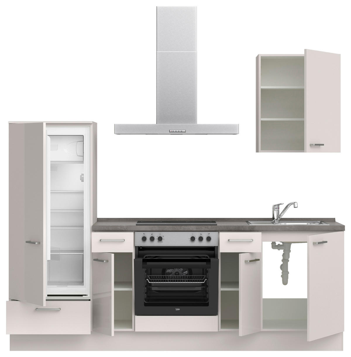KÜCHENBLOCK Flash 240 cm  in Schieferfarben, Seidengrau  - Schieferfarben/Edelstahlfarben, MODERN, Holzwerkstoff/Metall (240cm) - Nobilia