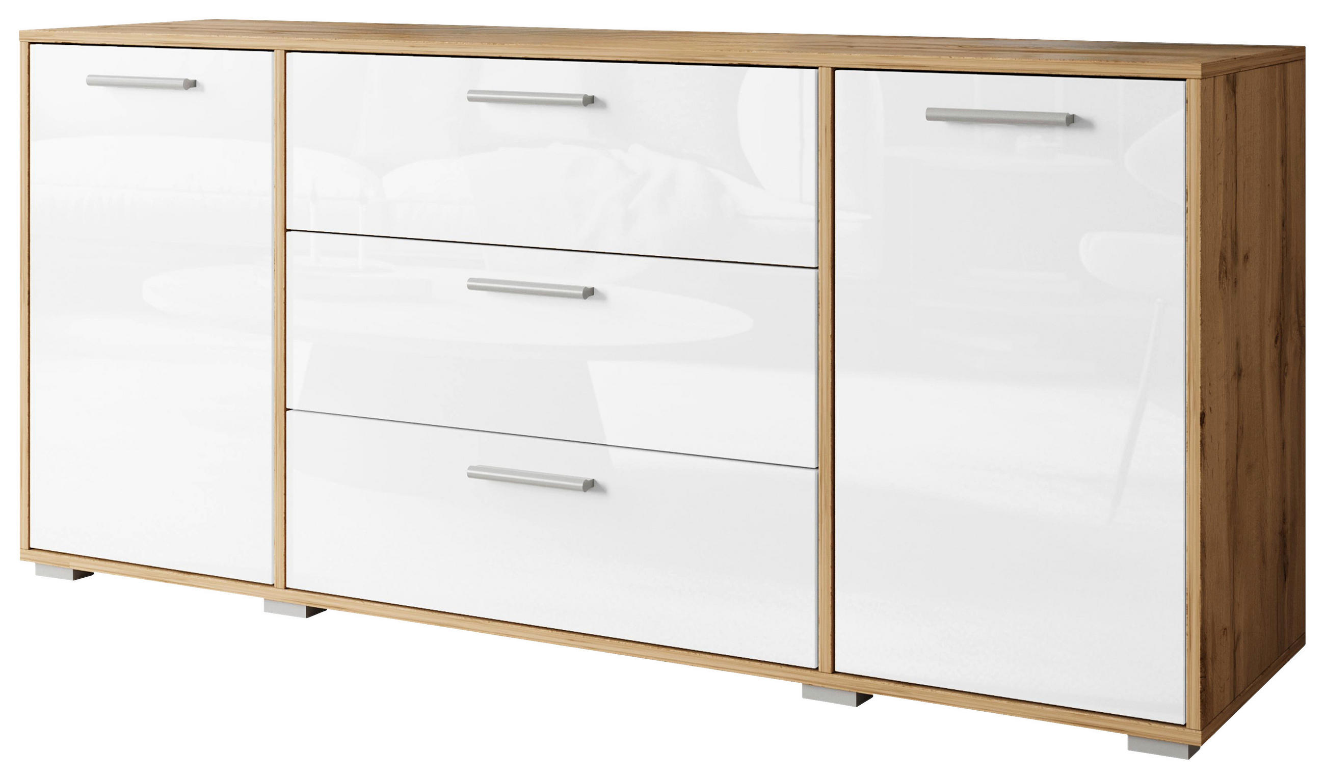 SIDEBOARD 150/68/40 cm  - ek Wotan/vit högglans, Basics, trämaterial/plast (150/68/40cm) - MID.YOU