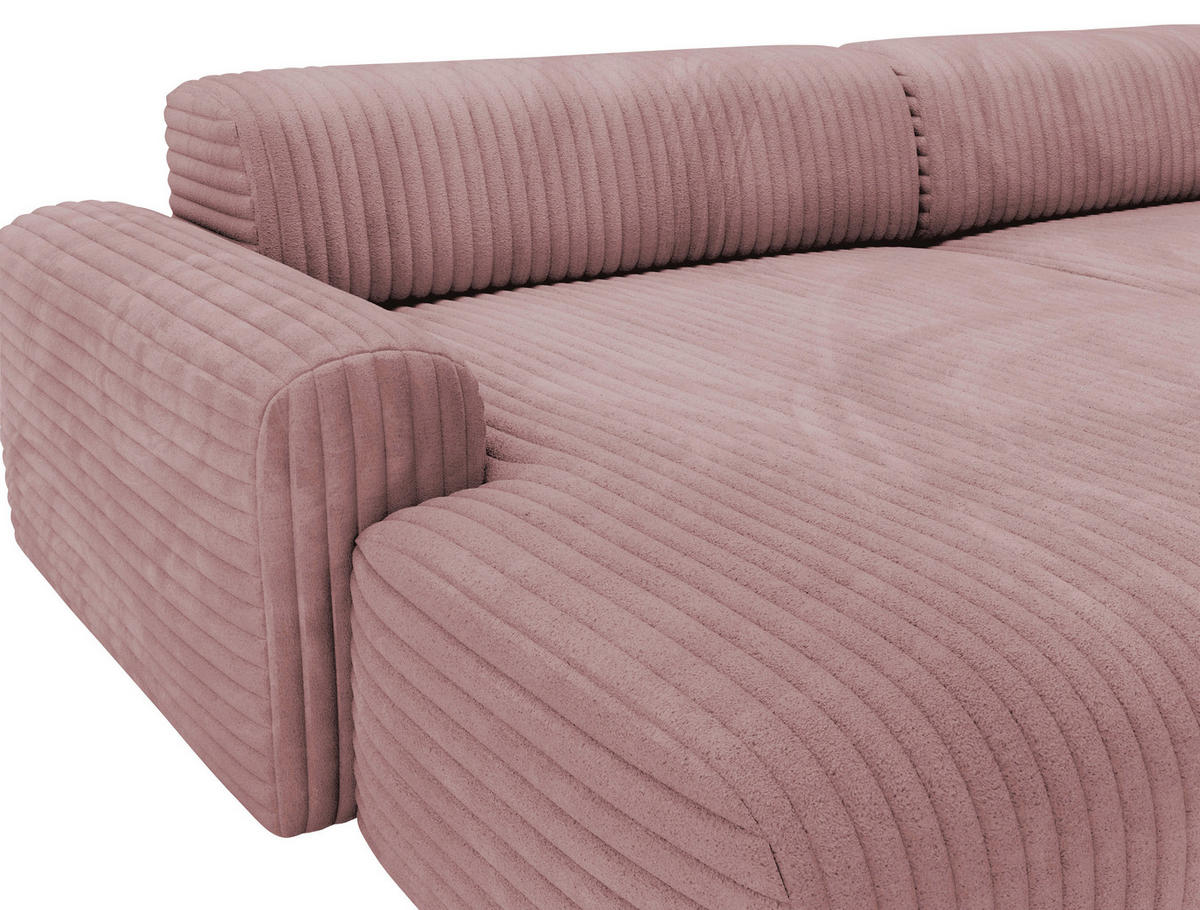 ECKSOFA Altrosa Cord  - Schwarz/Altrosa, Design, Kunststoff/Textil (178/292cm) - home24