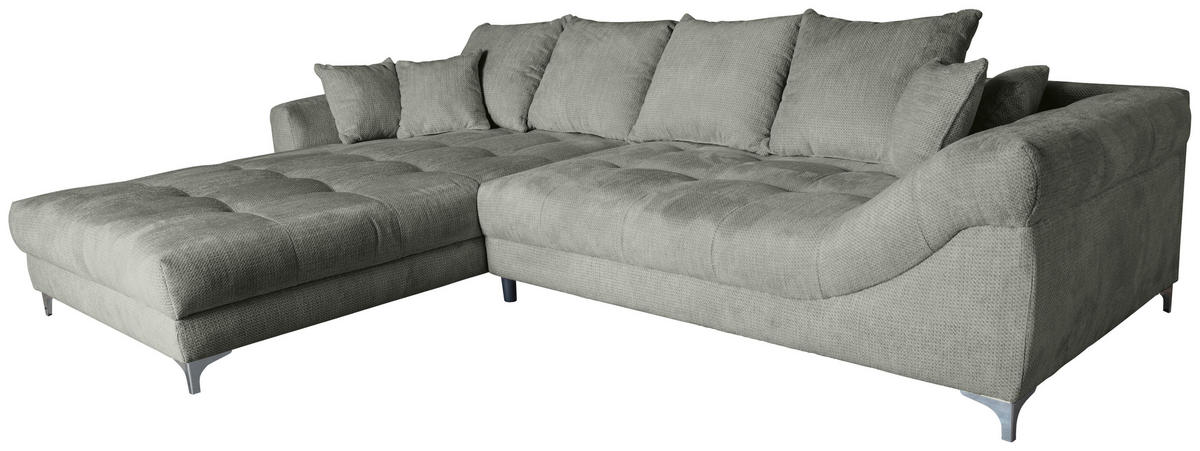 ECKSOFA Grau Chenille  - Chromfarben/Grau, KONVENTIONELL, Textil/Metall (227/329cm) - Carryhome