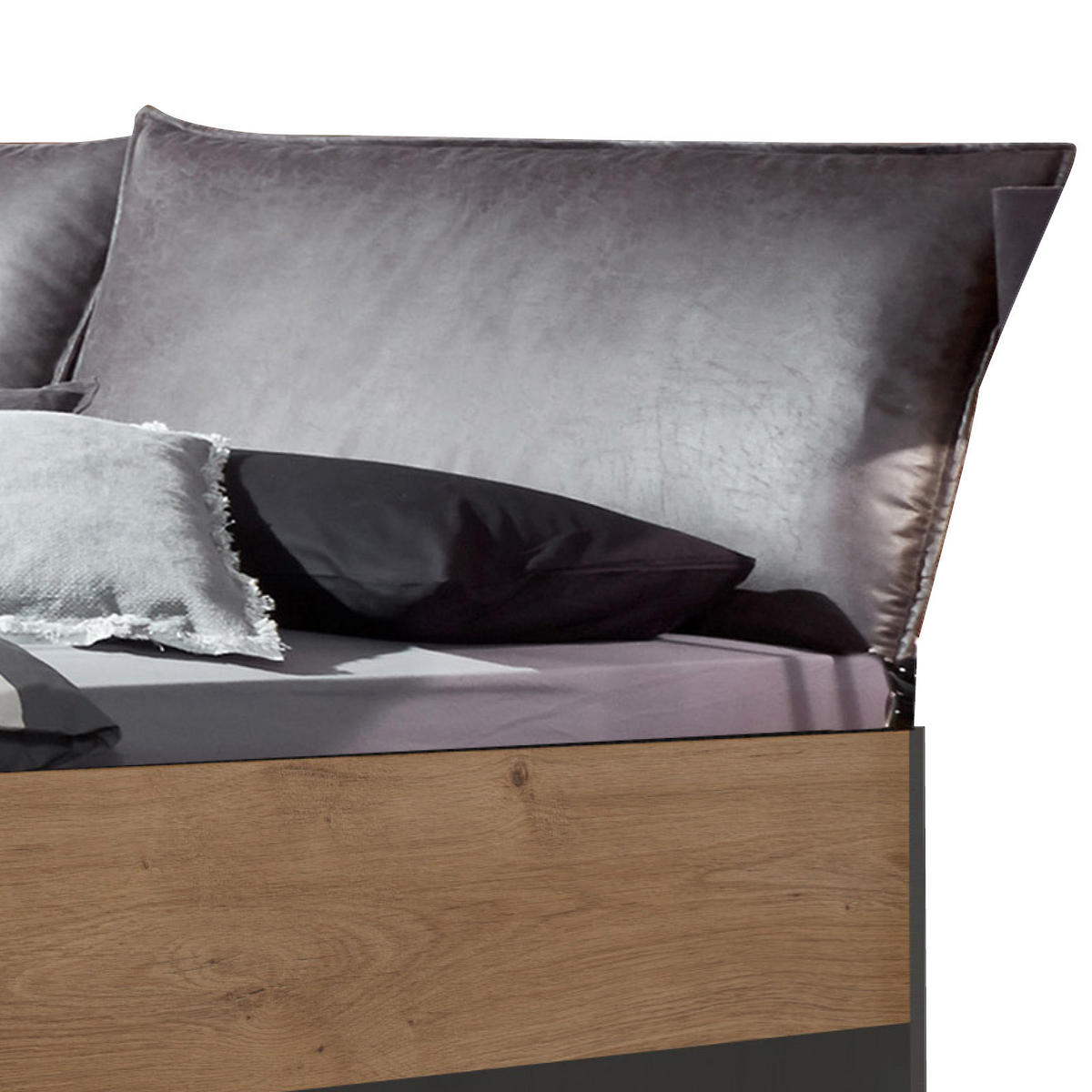BETT 180/200 cm  in Graphitfarben, Eichefarben  - Eichefarben/Graphitfarben, Basics (180/200cm) - MID.YOU