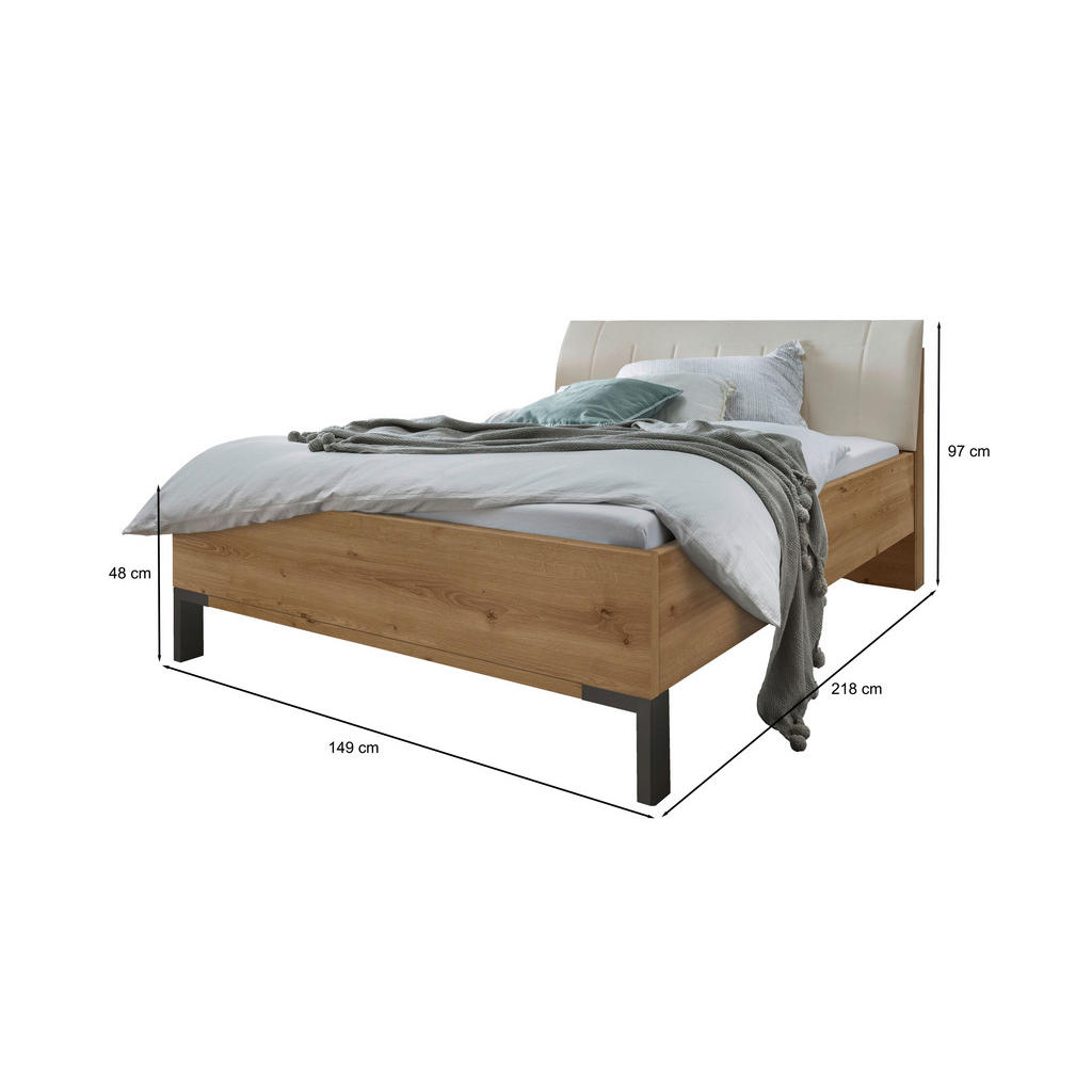 Thumbnail - Dieter Knoll Bett, Champagner, Eiche Bianco, Textil, 140x200 cm, ISO 9001, Goldenes M, Made in Germany, gepolstertes Kop...