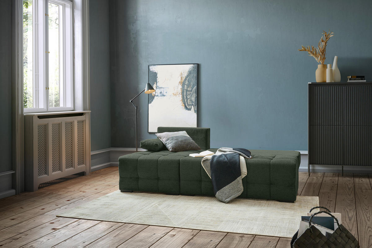 ECKSOFA  in Chenille Dunkelgrün  - Dunkelgrün/Schwarz, MODERN, Kunststoff/Textil (145/204cm) - home24