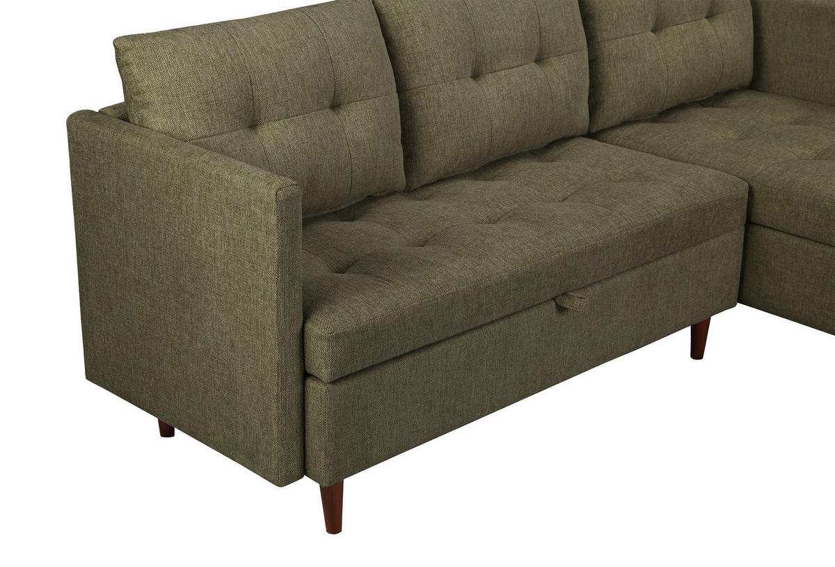 ECKSOFA SOLIN Grün Webstoff Rückenkissen, Bettkasten  - Braun/Grün, Design, Holz/Textil (188/79/123cm) - P & B