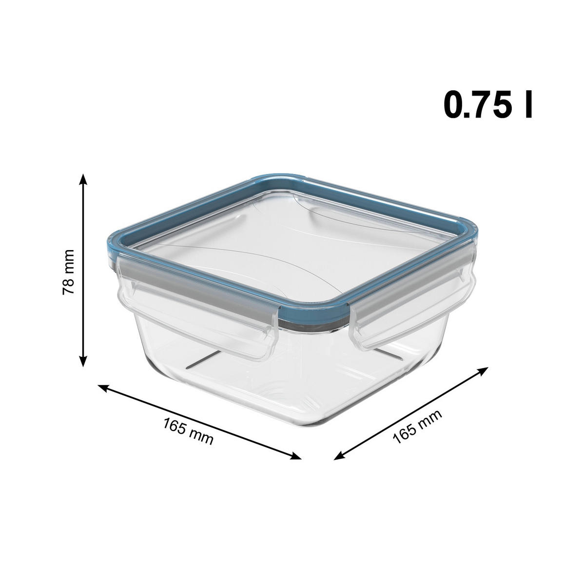 FRISCHHALTEDOSE CLIC & LOCK 0,75 L  - Blau/Transparent, Basics, Glas/Kunststoff (16,5/16,5/7,8cm) - Rotho