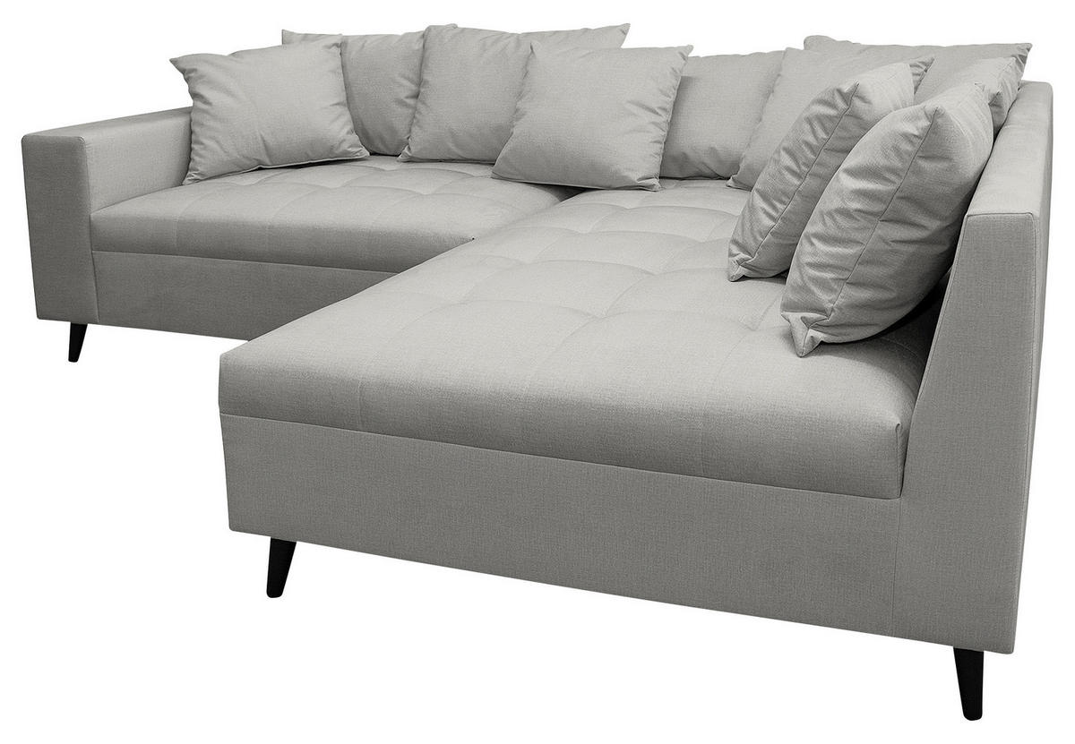 Ecksofa inkl. Hocker Grau Mikrofaser  - Schwarz/Grau, Design, Holz/Textil (247/174cm) - MID.YOU