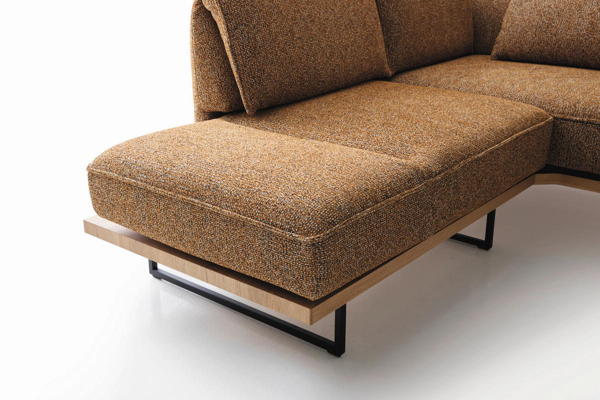 ECKSOFA Dunkelorange Chenille Rücken echt, Armteilverstellung, Relaxfunktion, Drehsitzfunktion  - Dunkelorange/Schwarz, Design, Holz/Textil (209/252cm) - Koinor