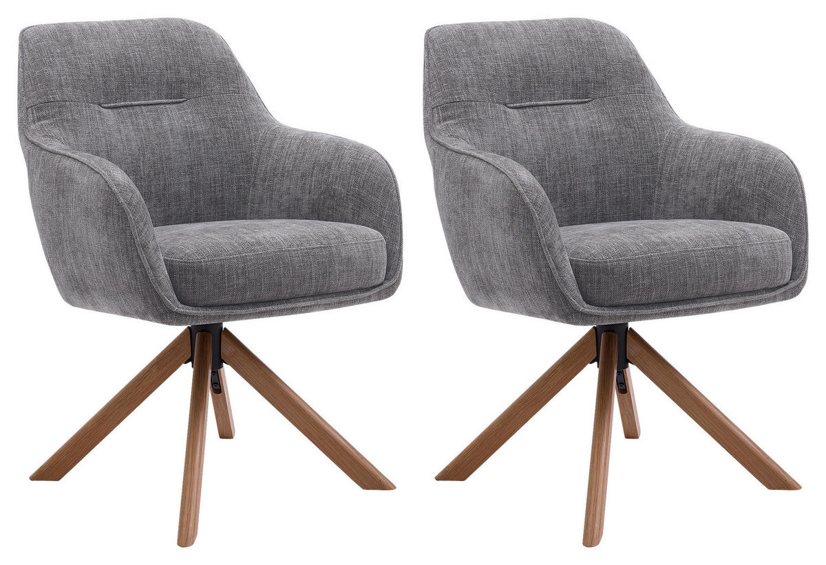 STOL MED ARMSTÖD SET 2 styck 360° vridbar sits, automatisk funktion för återhämtning, stoppade armstöd chenille  - grafitfärgad/naturfärgad, Modern, trä/textil (59/87/65cm) - Livetastic