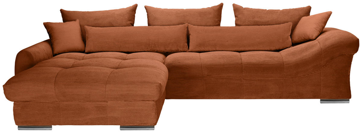 ECKSOFA Rostfarben Cord  - Chromfarben/Rostfarben, KONVENTIONELL, Textil/Metall (225/335cm) - Carryhome