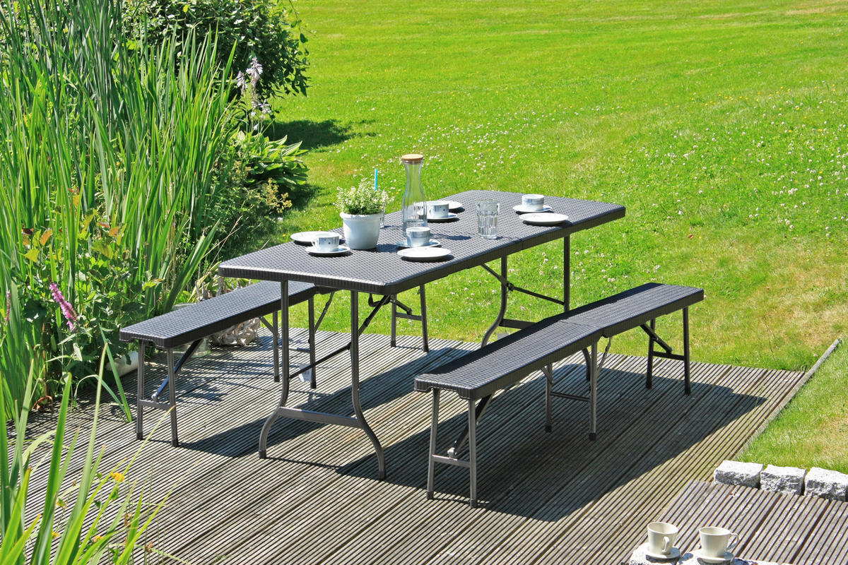GARTENGARNITUR 3-teilig Stahl  - Schwarz, Basics, Kunststoff/Metall (180/75/73cm) - Gardenson