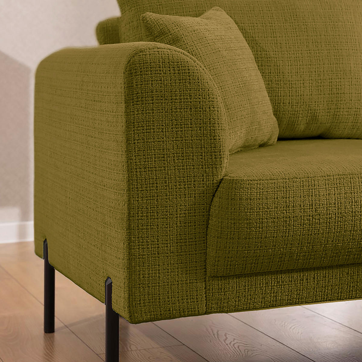 ECKSOFA Mauris Grün Chenille Rückenkissen  - Schwarz/Grün, Design, Kunststoff/Textil (233/200cm) - Livetastic