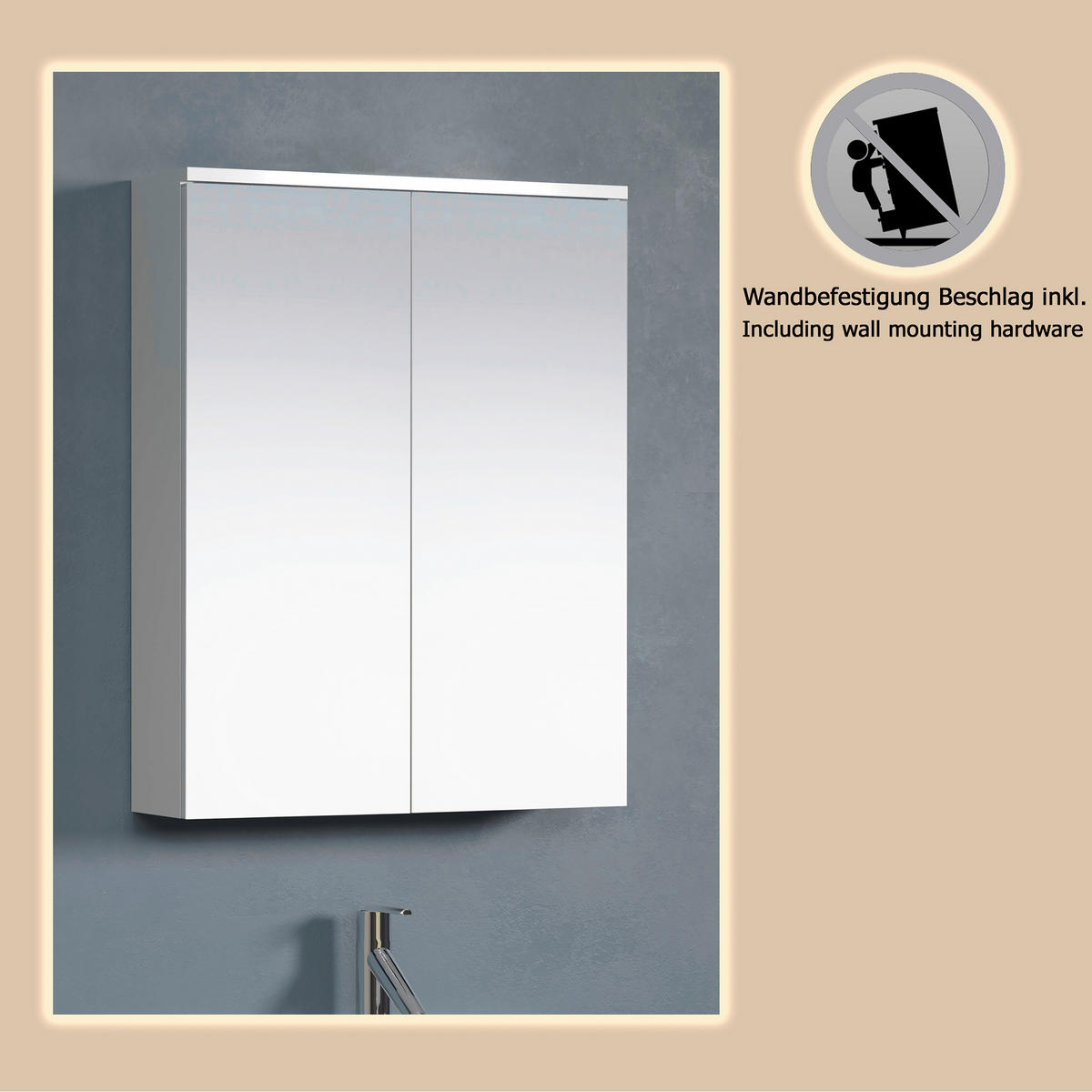SPIEGELSCHRANK 60/78/18 cm  - Weiß Hochglanz/Weiß, Trend, Glas/Holzwerkstoff (60/78/18cm) - MID.YOU