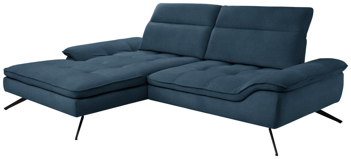 ECKSOFA in Webstoff Blau  - Blau/Schwarz, Design, Textil/Metall (179-202/288cm) - Stylife