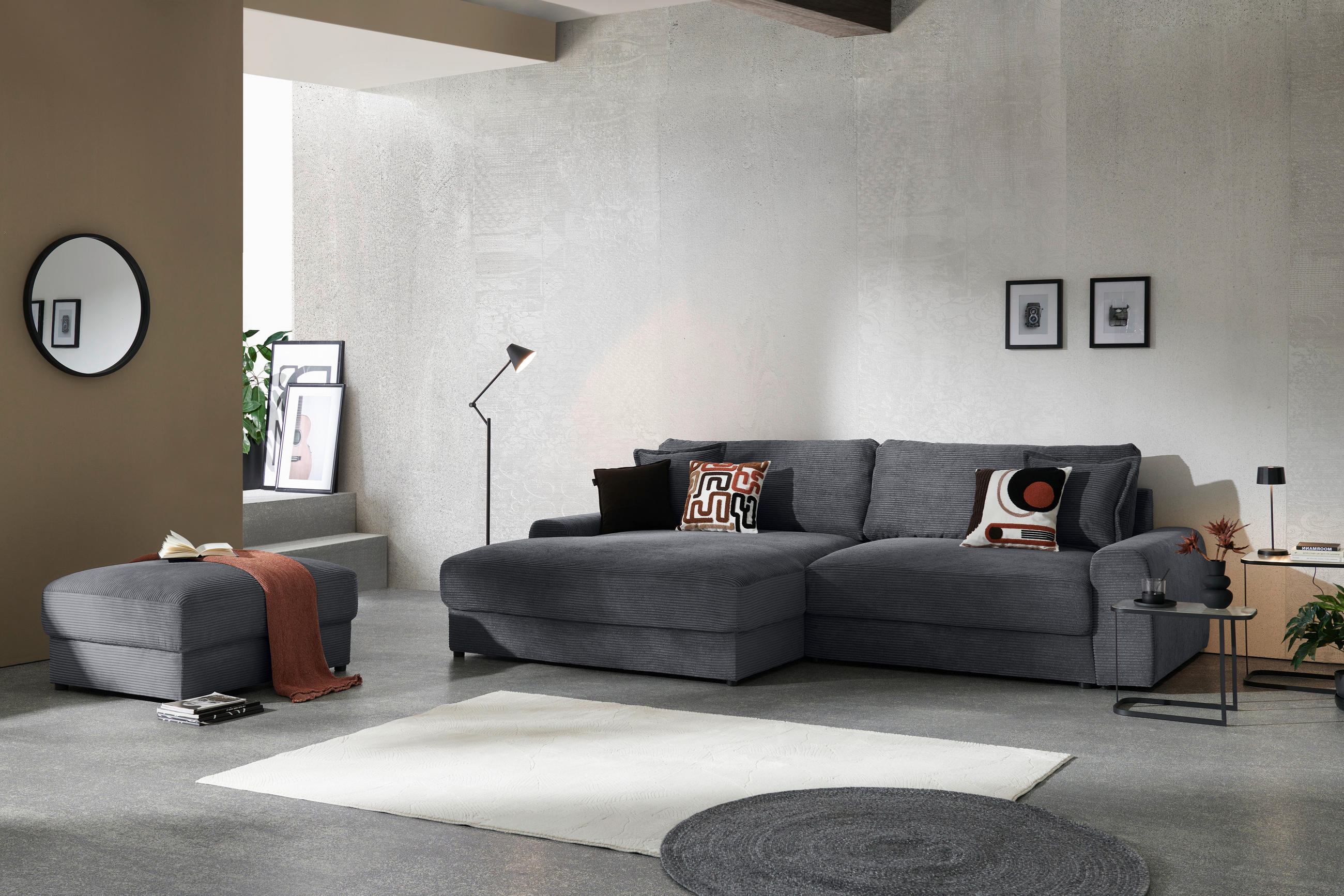 ECKSOFA in Cord Graphitfarben  - Schwarz/Graphitfarben, Modern, Kunststoff/Textil (180/300cm) - Carryhome