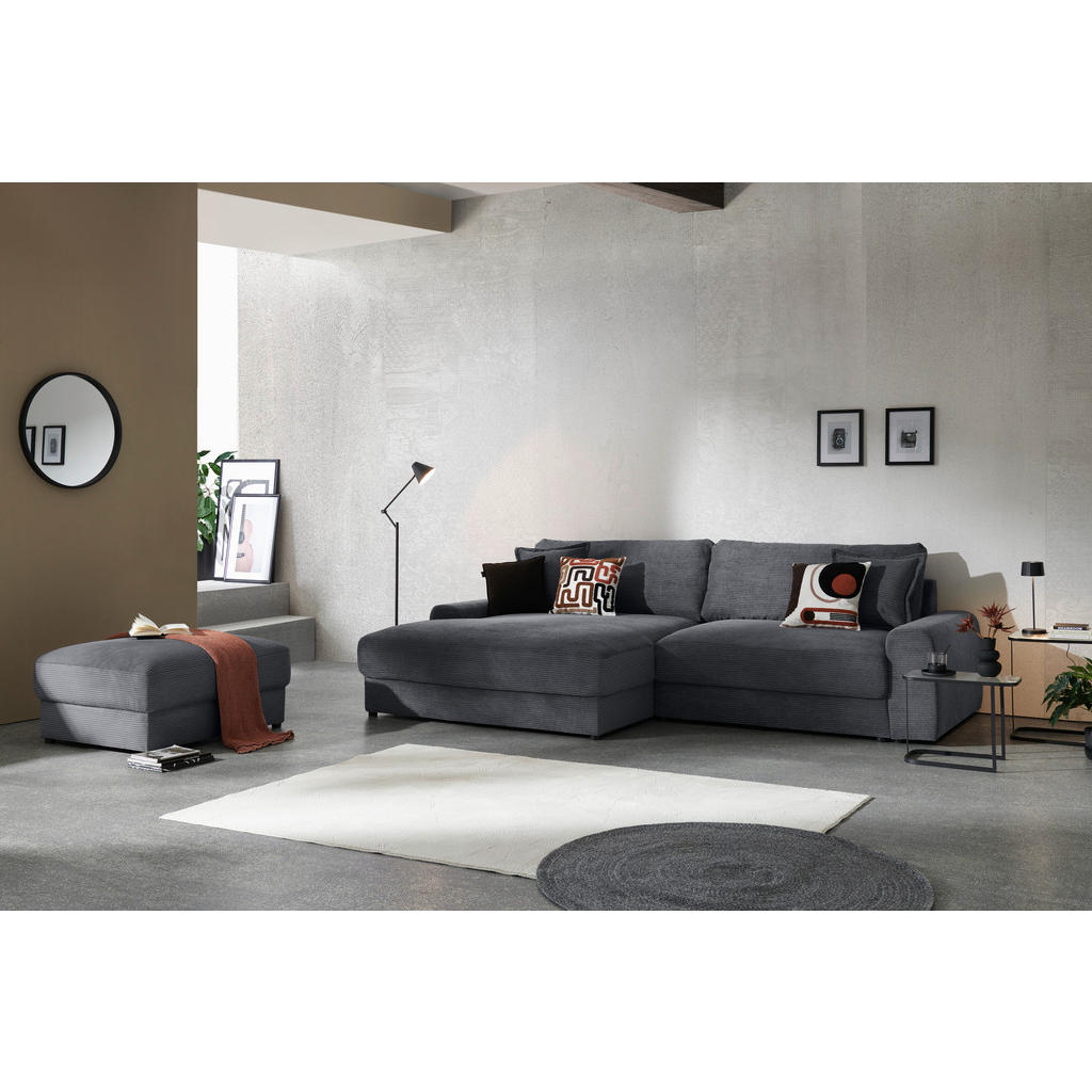 Thumbnail - Carryhome Ecksofa, Graphit, Textil, 3-Sitzer, Füllung: Schaumstoff,Hohlfaser, Ottomane links, L-Form, 300x180 cm, Rücken...