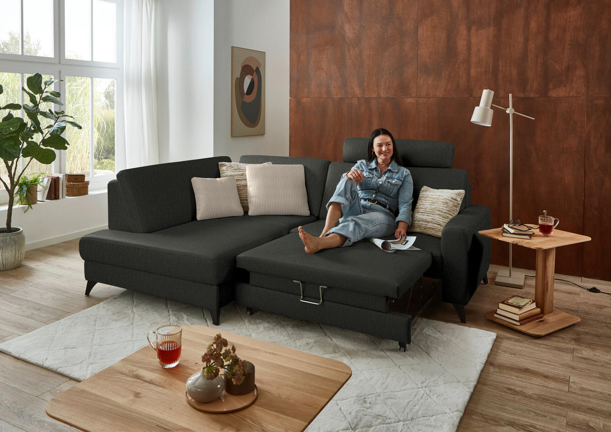 ECKSOFA  Chenille Anthrazit  - Anthrazit/Schwarz, Design, Textil/Metall (182/239cm) - Beldomo Comfort