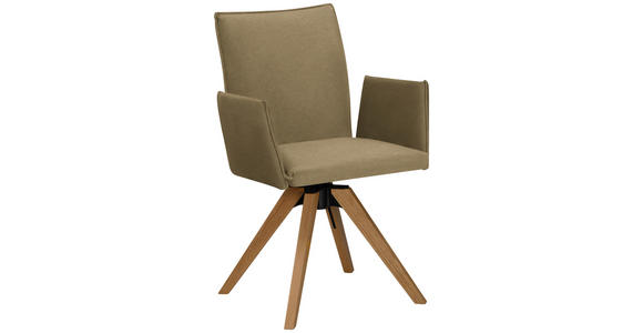 ARMLEHNSTUHL  Stoffauswahl, Typenauswahl, Sitzfläche 360° drehbar, automatische Rückholfunktion Lederlook  - Eichefarben/Olivgrün, KONVENTIONELL, Holz/Textil (64/91/61cm) - Moderano