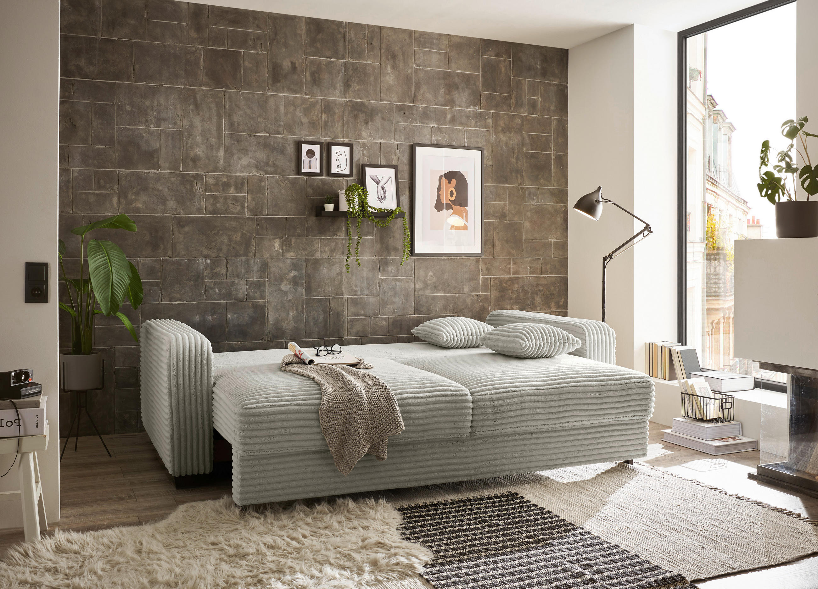 SCHLAFSOFA in Cord Silberfarben  - Silberfarben/Schwarz, KONVENTIONELL, Kunststoff/Textil (235/89/92cm) - MID.YOU