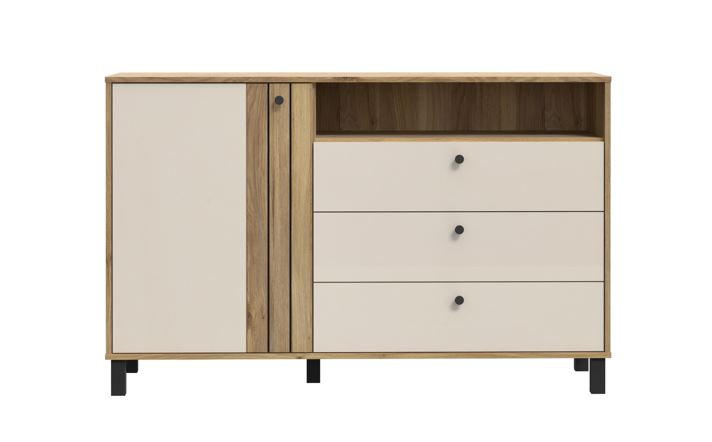 COMODĂ JOASĂ 138,1/87/42 cm  - culoare lemn stejar/nisipiu, Design, metal/material pe bază de lemn (138,1/87/42cm) - Cantus