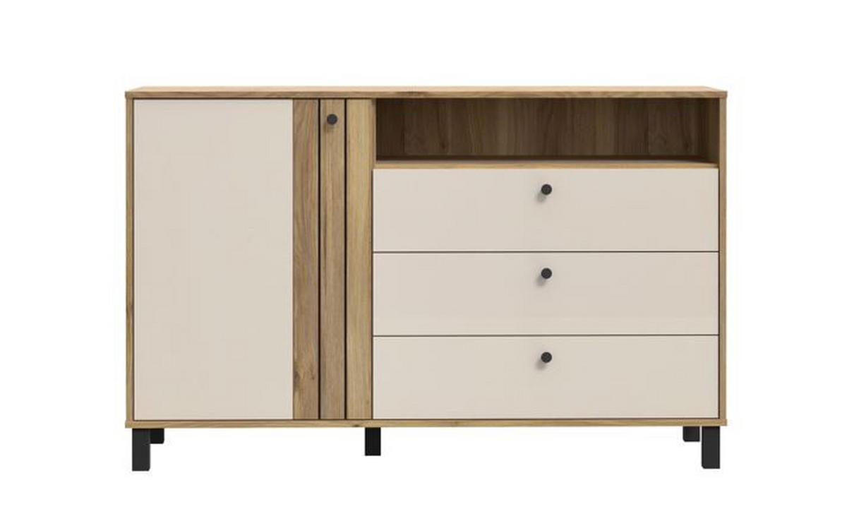 NIZKA OMARICA barve hrasta, peščene barve  - črna/barve hrasta, Design, kovina/leseni material (138,1/87/42cm) - Hom`in