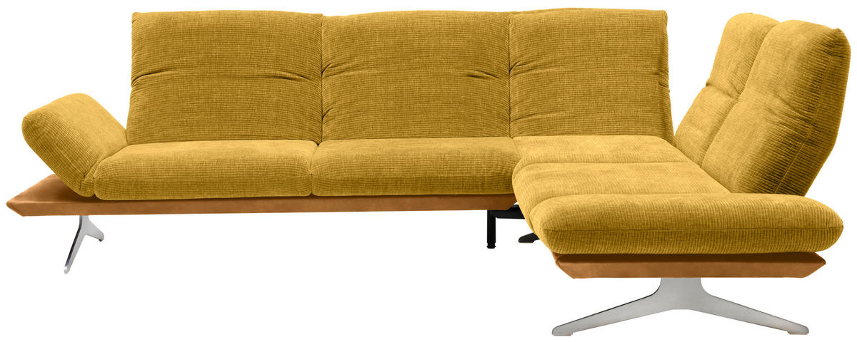 ECKSOFA Flachgewebe Currygelb  - Currygelb/Edelstahlfarben, Design, Textil/Metall (277/209cm) - Koinor
