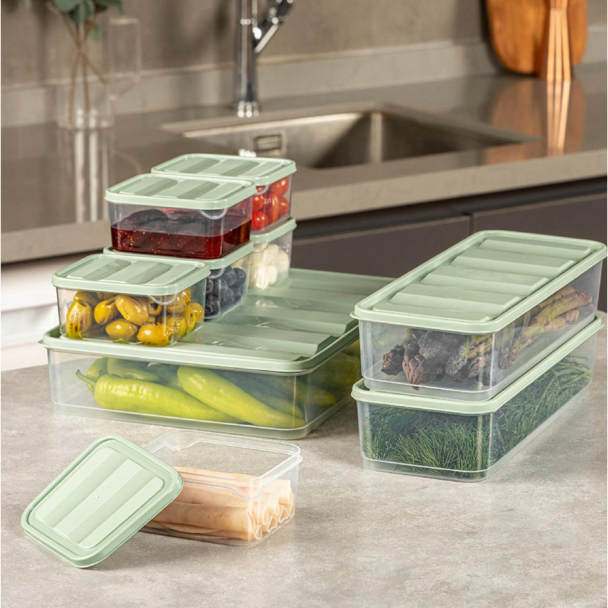 VORRATSDOSENSET 9-teilig  - Transparent/Mintgrün, Basics, Kunststoff (11/7/30cm)