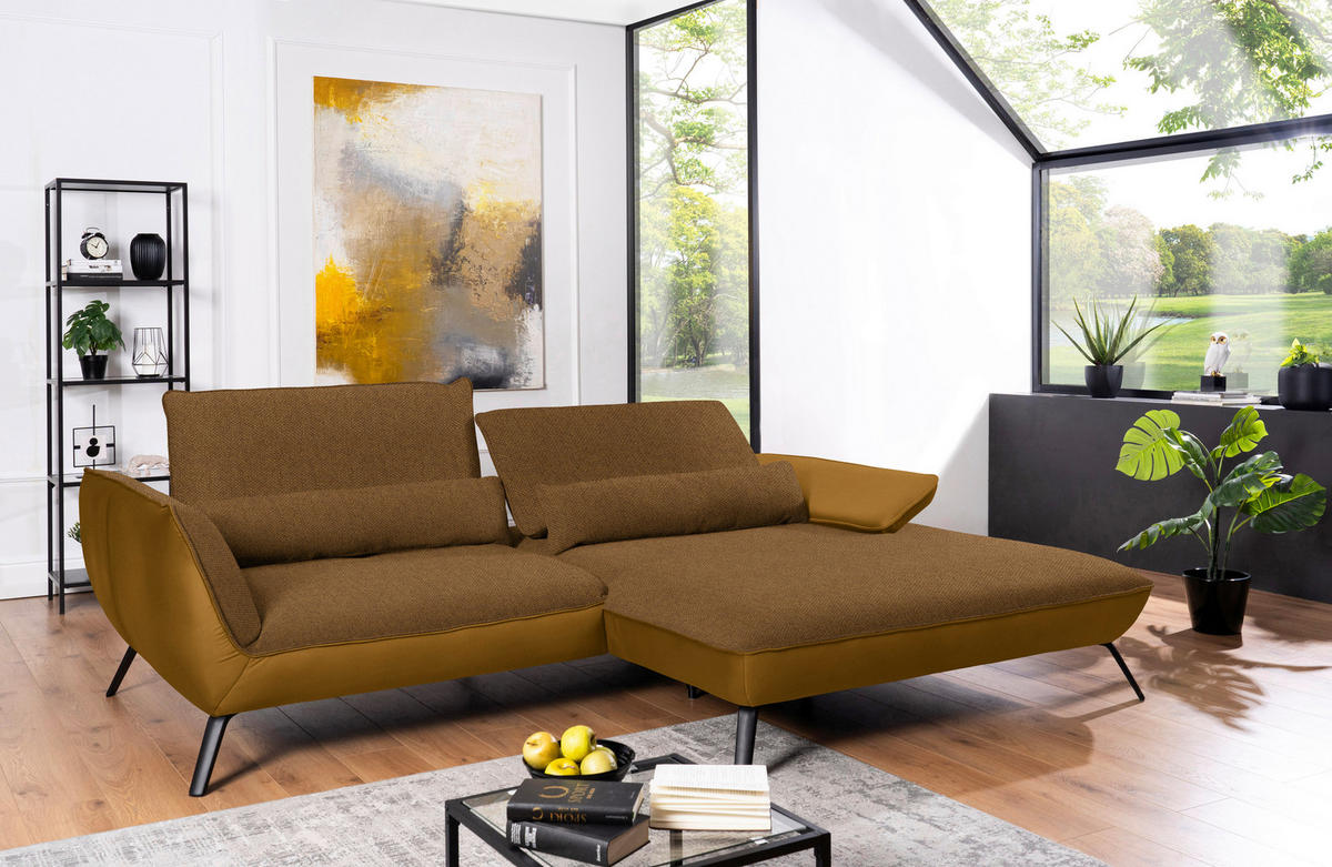 ECKSOFA in Flachgewebe Goldfarben  - Goldfarben/Schwarz, Design, Textil/Metall (273/191cm) - Moderano