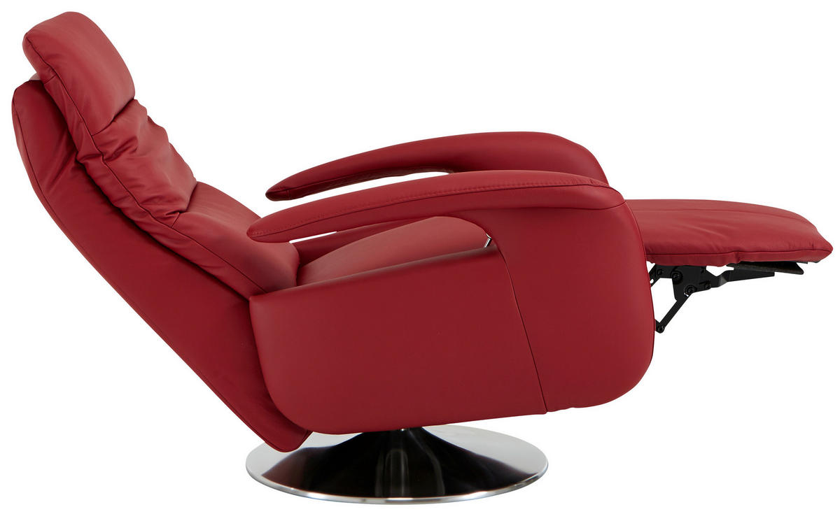 RELAXSESSEL in Leder Rot  - Edelstahlfarben/Rot, Design, Leder/Metall (84/88/110cm) - Beldomo Premium