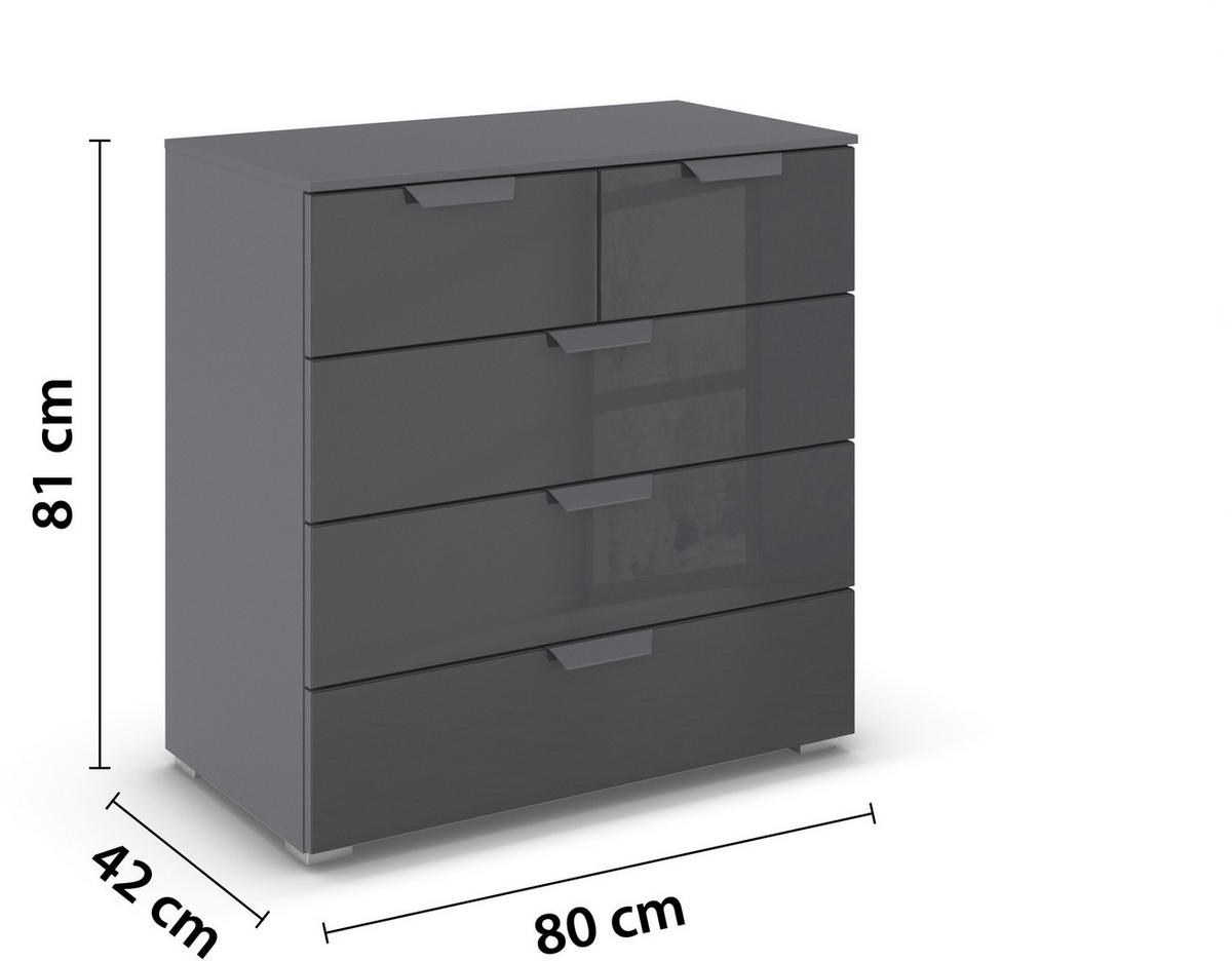 KOMMODE  in 80/81/42 cm  - Dunkelgrau, Design, Glas/Holzwerkstoff (80/81/42cm) - Carryhome