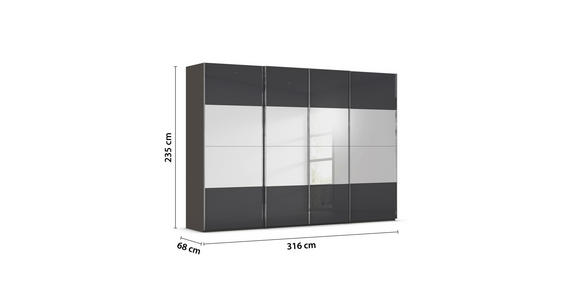 SCHWEBETÜRENSCHRANK  in Graphitfarben, Schwarz  - Chromfarben/Graphitfarben, Design, Glas/Holzwerkstoff (316/235/68cm) - Novel