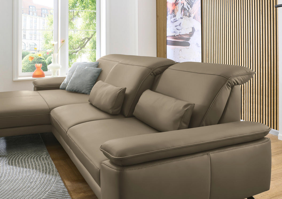 ECKSOFA in Echtleder Hellbraun  - Hellbraun/Schwarz, Design, Leder/Metall (193/332cm) - Dieter Knoll