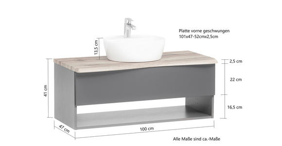 WASCHTISCHKOMBI 101 cm  - Graphitfarben/Grau, Natur, Holzwerkstoff (101cm) - Xora