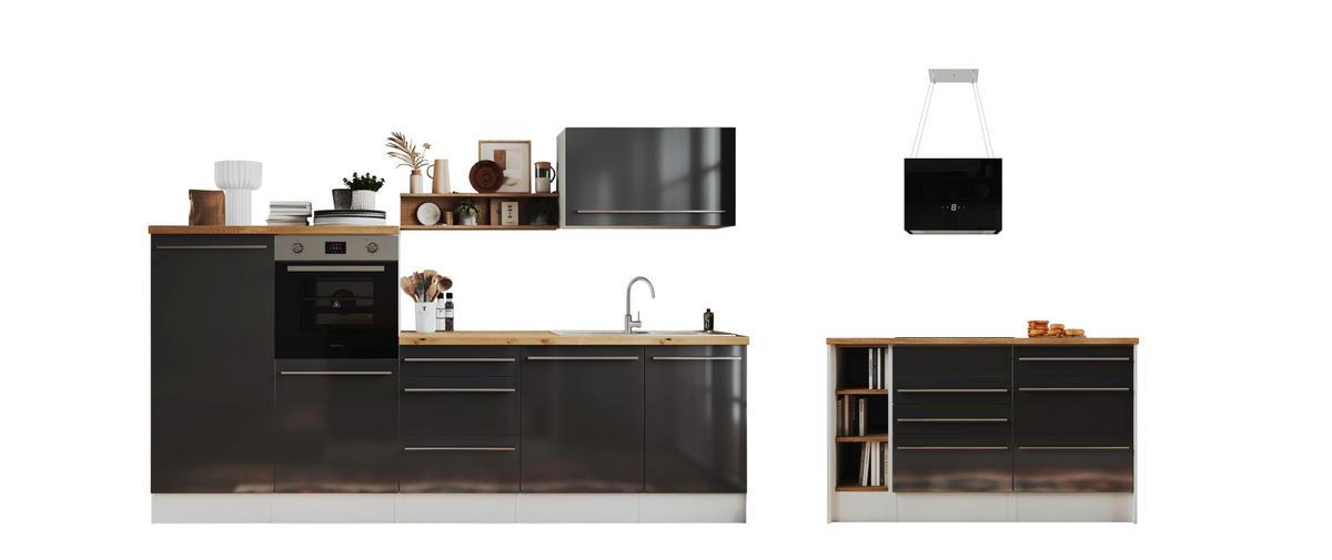 MODULKÖK 290-150 cm   i grå högglans  - stålfärgad/vit, Design, trämaterial/plast (290-150cm) - Respekta