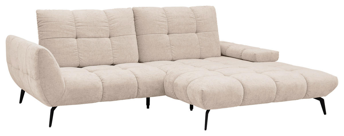 ECKSOFA Naturfarben Flachgewebe Rücken echt, Sitztiefenverstellung  - Schwarz/Naturfarben, KONVENTIONELL, Textil/Metall (273/211cm) - SetOne by Musterring