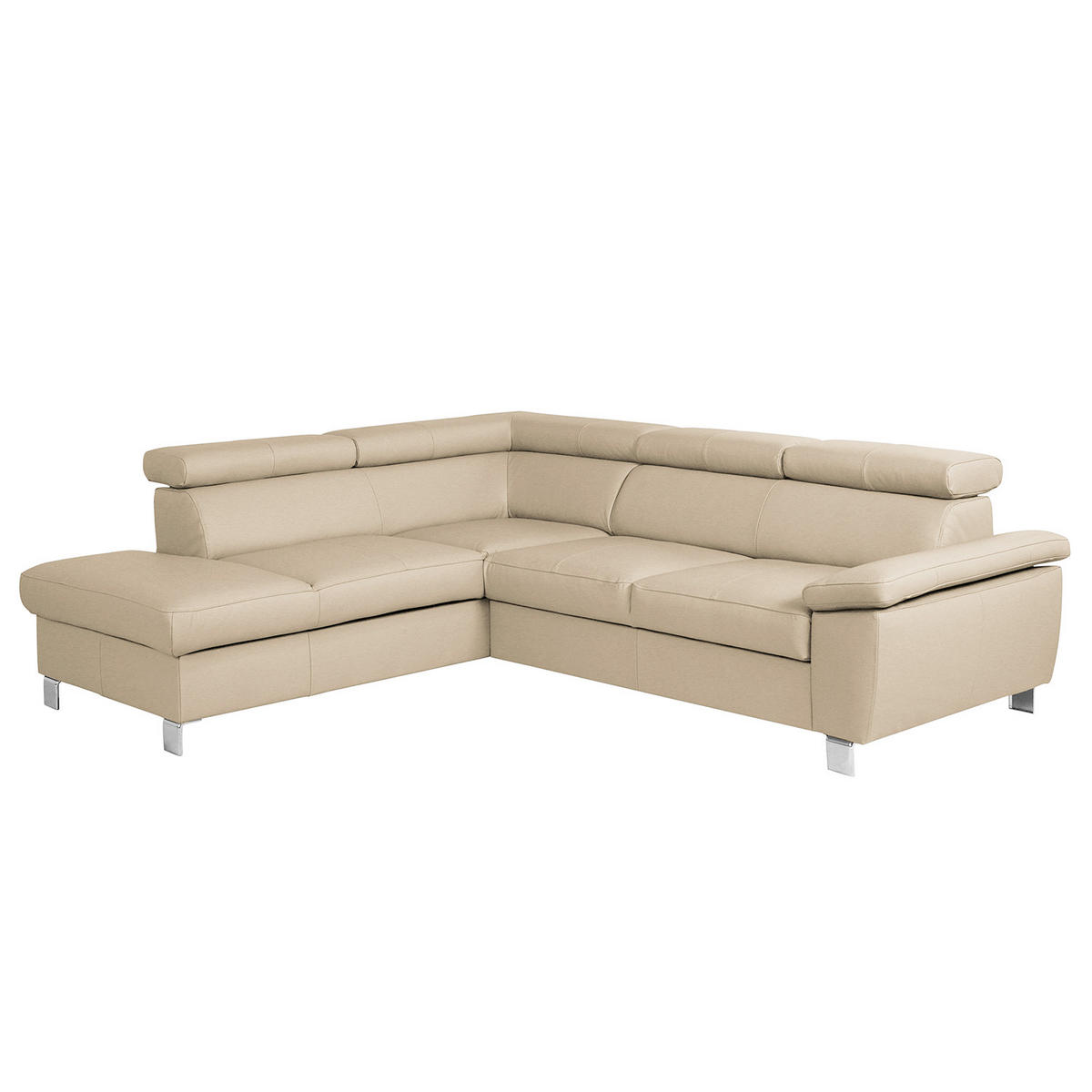 ECKSOFA Beige Echtleder  - Chromfarben/Beige, Design, Leder/Textil (208/248cm) - Livetastic