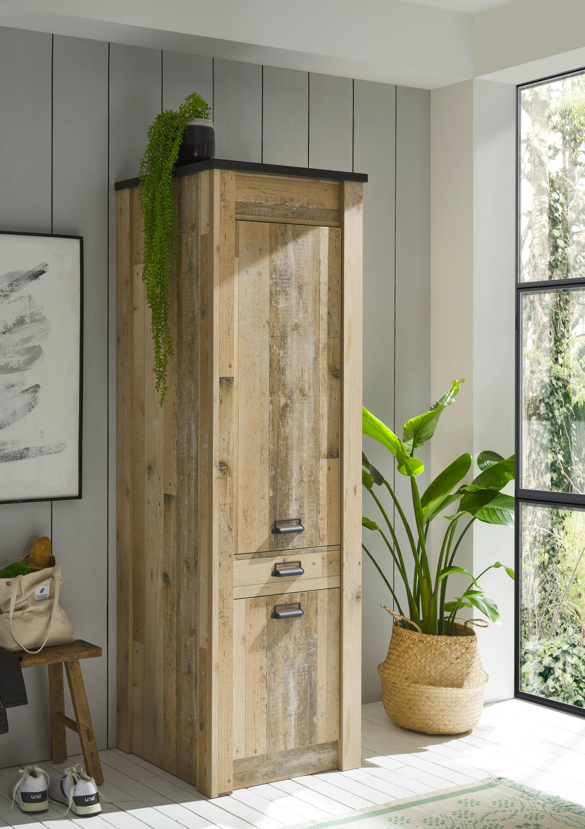 APOTHEKERSCHRANK 62/201/64 cm  in Anthrazit, Naturfarben  - Anthrazit/Schwarz, Trend, Holzwerkstoff/Metall (62/201/64cm) - MID.YOU