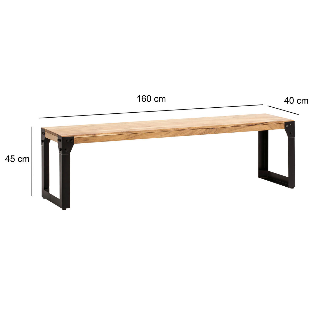 LAVICA, akácia, farba akácie - čierna/farba akácie, Design, kov/drevo (160/45/40cm) - MID.YOU