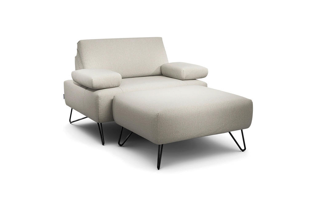 SESSELSET in Chenille Naturfarben  - Schwarz/Naturfarben, Design, Textil/Metall (114-142/85/86-94cm) - SENSOO