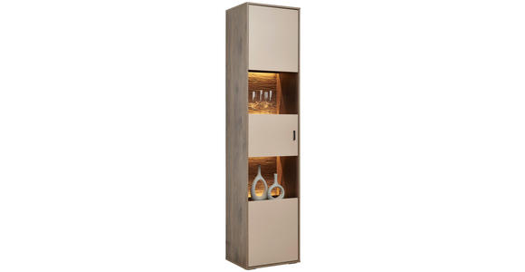 VITRINE in Eichefarben, Hellgrau - Eichefarben/Anthrazit, MODERN, Glas/Holzwerkstoff (49/206/37cm) - Carryhome