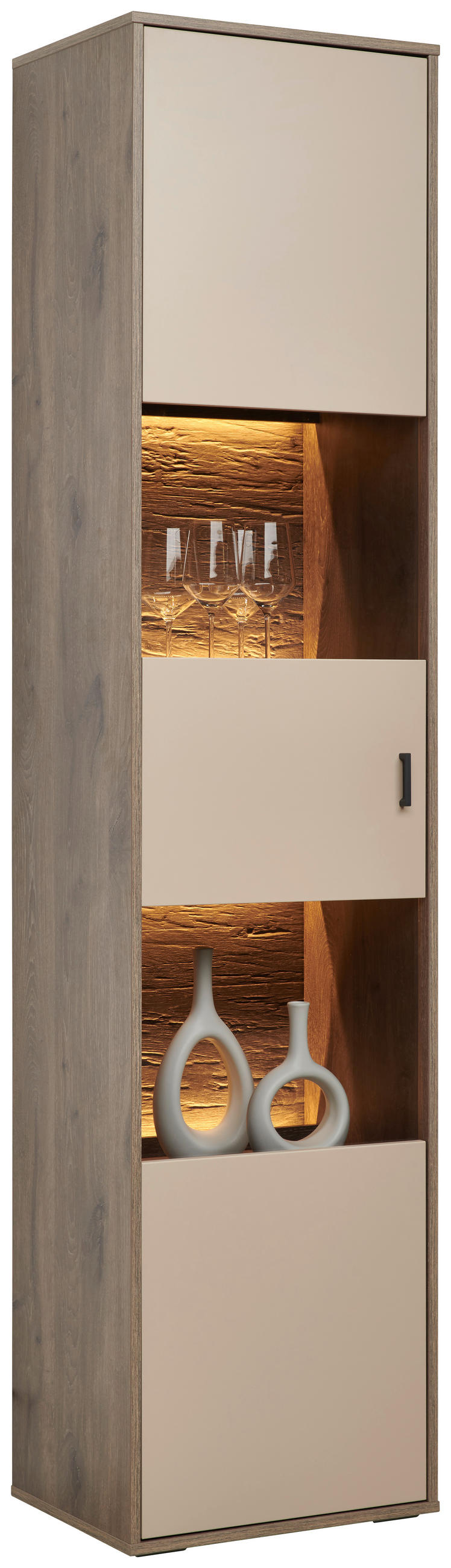 VITRINE in Eichefarben, Hellgrau  - Eichefarben/Anthrazit, MODERN, Glas/Holzwerkstoff (49/206/37cm) - Hom`in