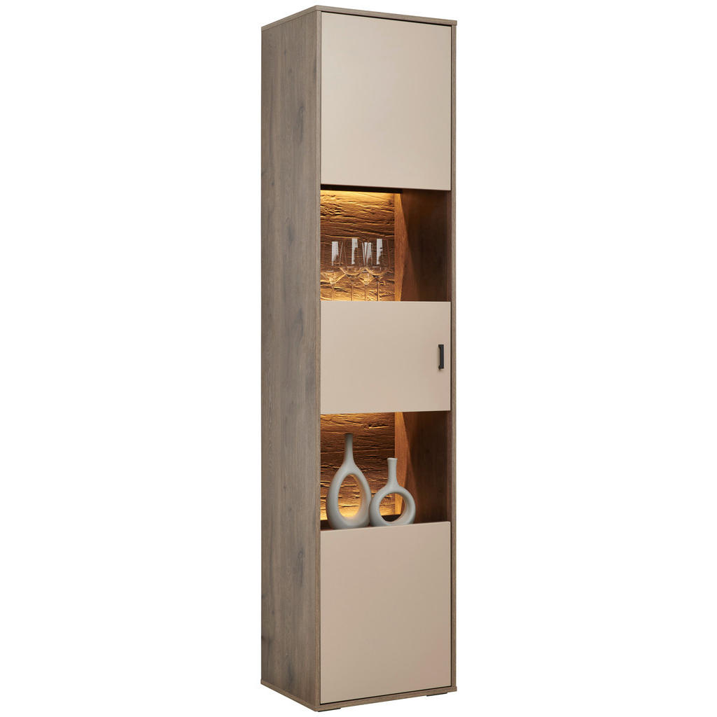 Thumbnail - Hom`in Vitrine, Eiche, Hellgrau, Holzwerkstoff, 6 Fächer, 49x206x37 cm, Beimöbel erhältlich, Esszimmer, Vitrinen