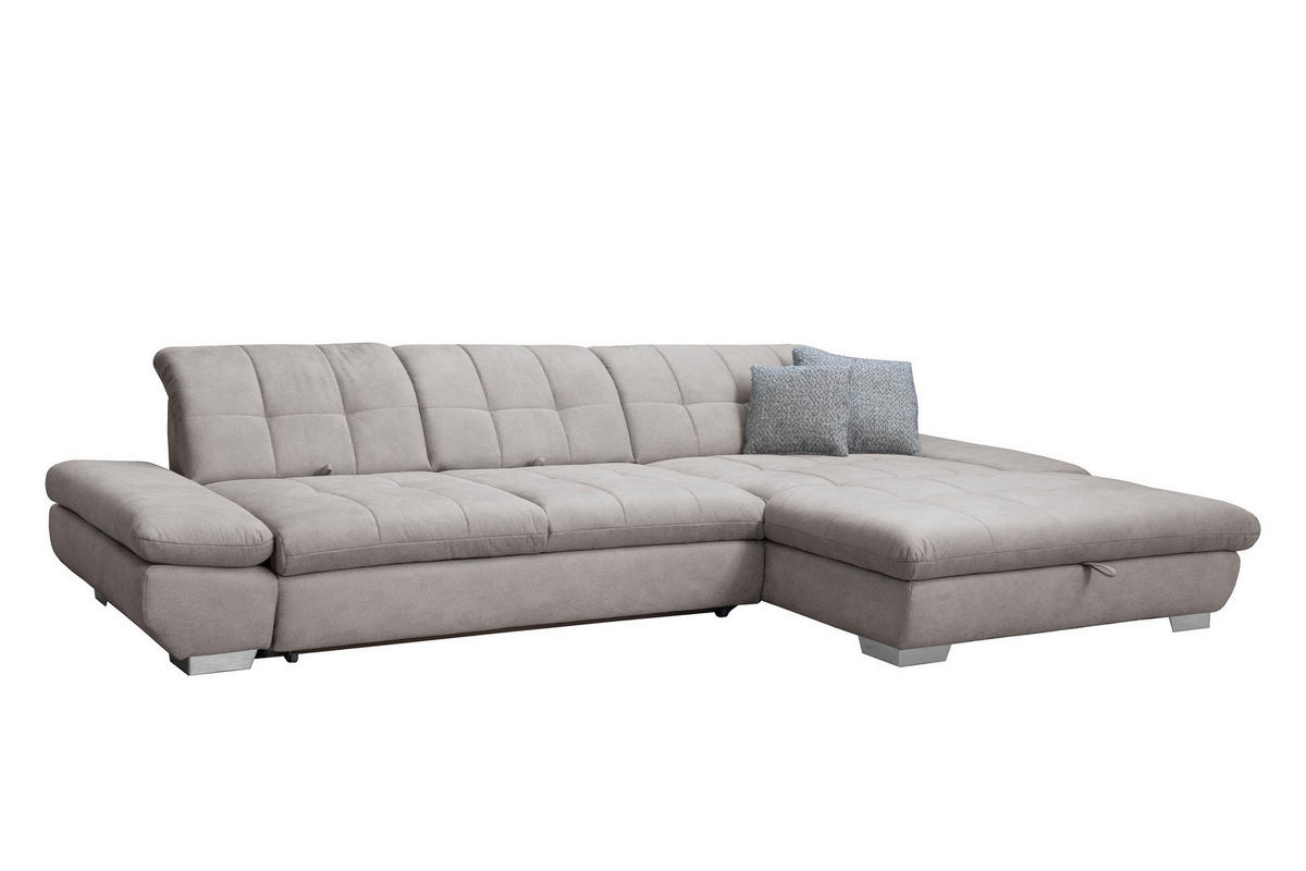 SAROKGARNITÚRA textil szürke  - krómszínű/szürke, Basics, textil/fém (340/198cm) - Xora