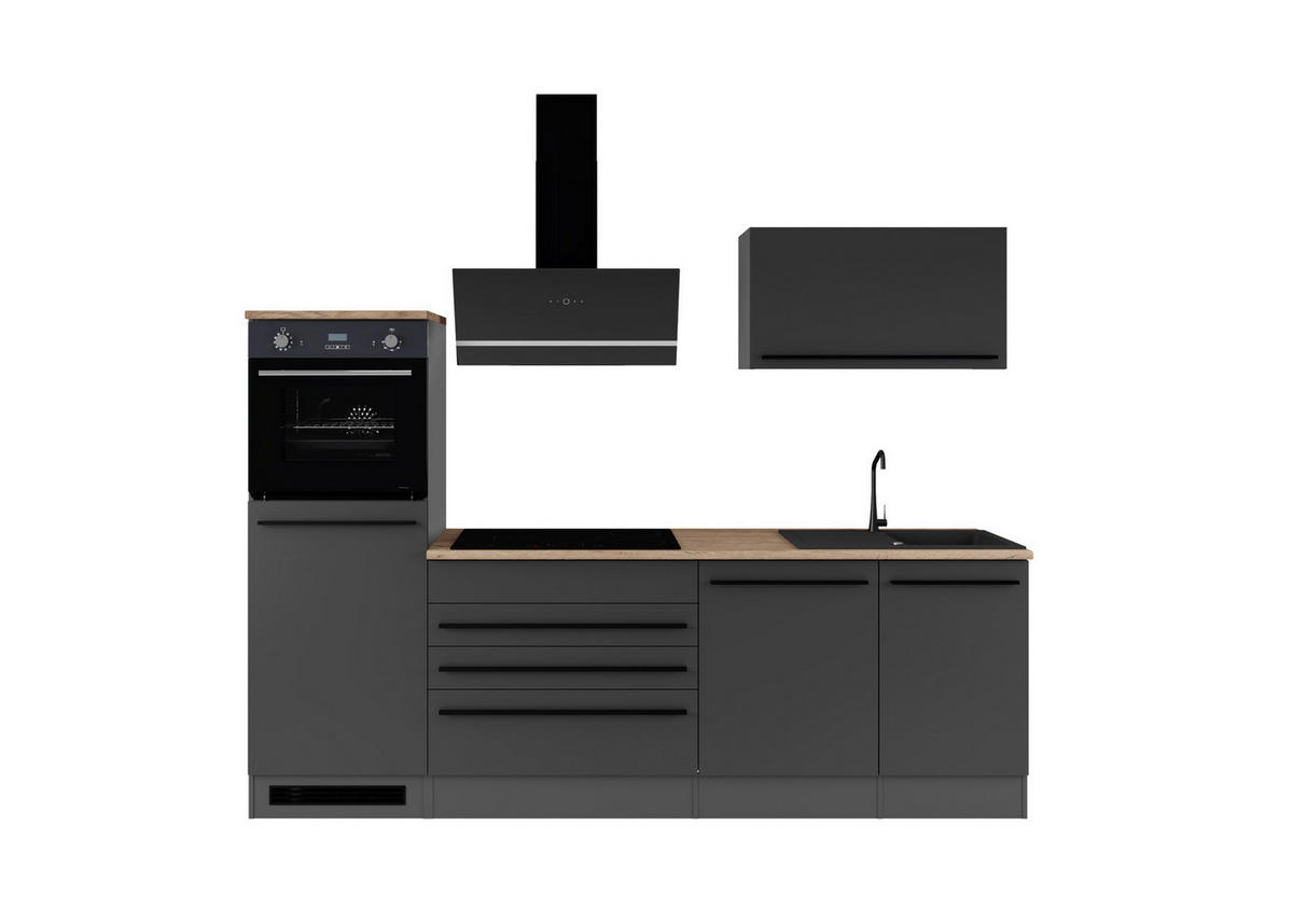 KÜCHENLEERBLOCK 260 cm  in Schwarz  - Eichefarben/Schwarz, KONVENTIONELL, Holzwerkstoff/Kunststoff (260cm) - P & B