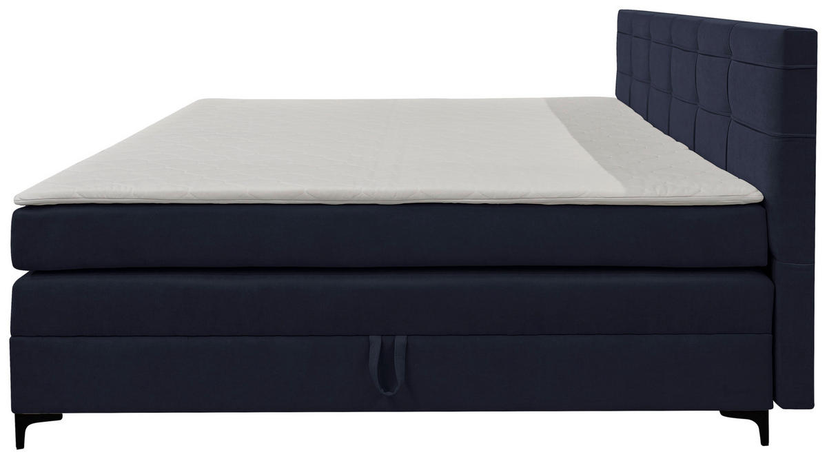 BOXSPRINGBETT 140/200 cm,  in Dunkelblau, H3 = fest  - Schwarz/Dunkelblau, KONVENTIONELL, Kunststoff/Textil (140/200cm)
