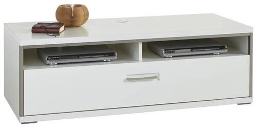 TV-ELEMENT - Weiß Hochglanz/Silberfarben, Design, Holzwerkstoff/Metall (132/47/58cm) - Livetastic